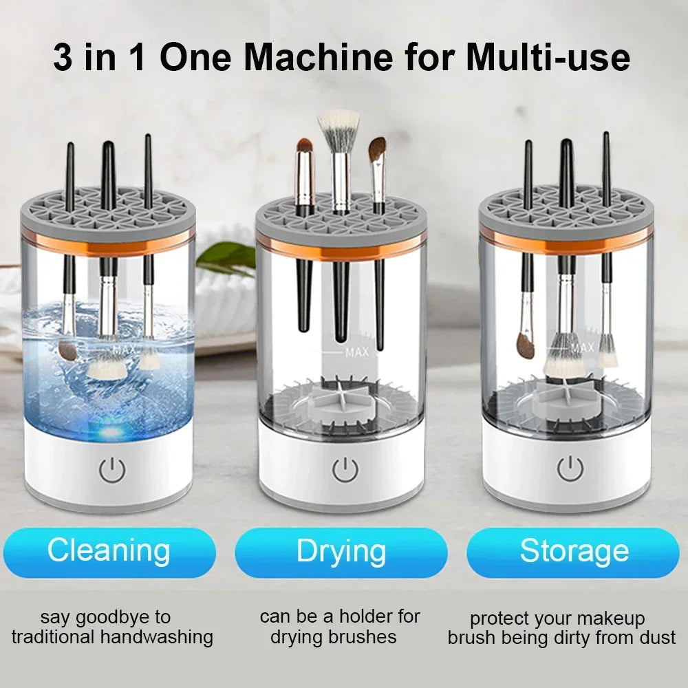 Nettoyeur de pinceaux de maquillage électrique 3 en 1 USB portable